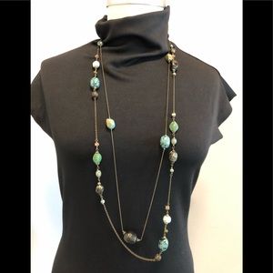 Long Multi Strand Stone & Metal